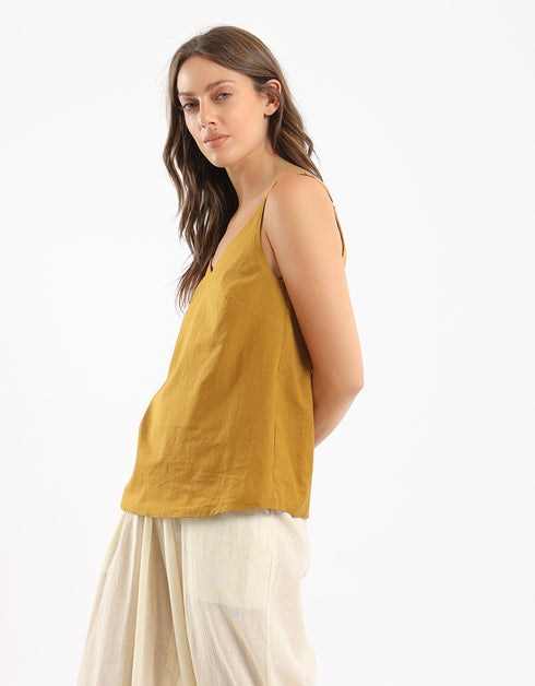 Top in cotton thin straps with a V-neckline